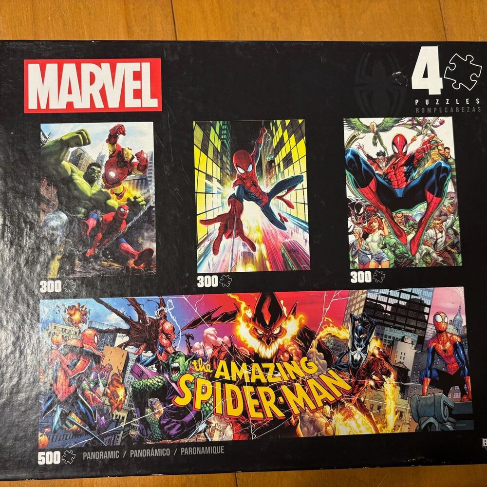 Marvel Buffalo Games 4 in 1 Puzzle Set 1400 Pieces Spider-Man Avengers